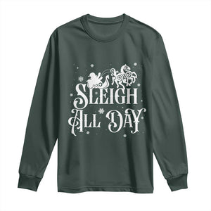 Funny Christmas Viking Long Sleeve Shirt Sleigh All Day Sleipnir Longship Santa TS11 Dark Forest Green Print Your Wear