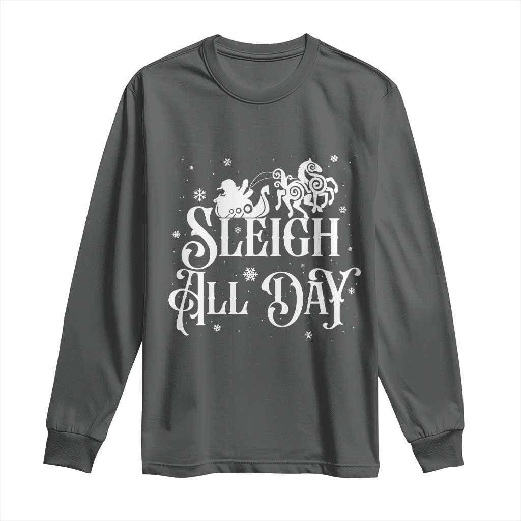 Funny Christmas Viking Long Sleeve Shirt Sleigh All Day Sleipnir Longship Santa TS11 Dark Heather Print Your Wear