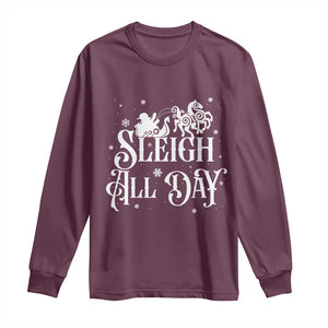 Funny Christmas Viking Long Sleeve Shirt Sleigh All Day Sleipnir Longship Santa TS11 Maroon Print Your Wear