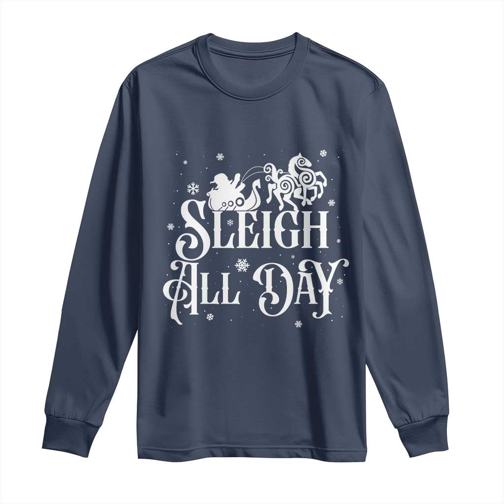 Funny Christmas Viking Long Sleeve Shirt Sleigh All Day Sleipnir Longship Santa TS11 Navy Print Your Wear