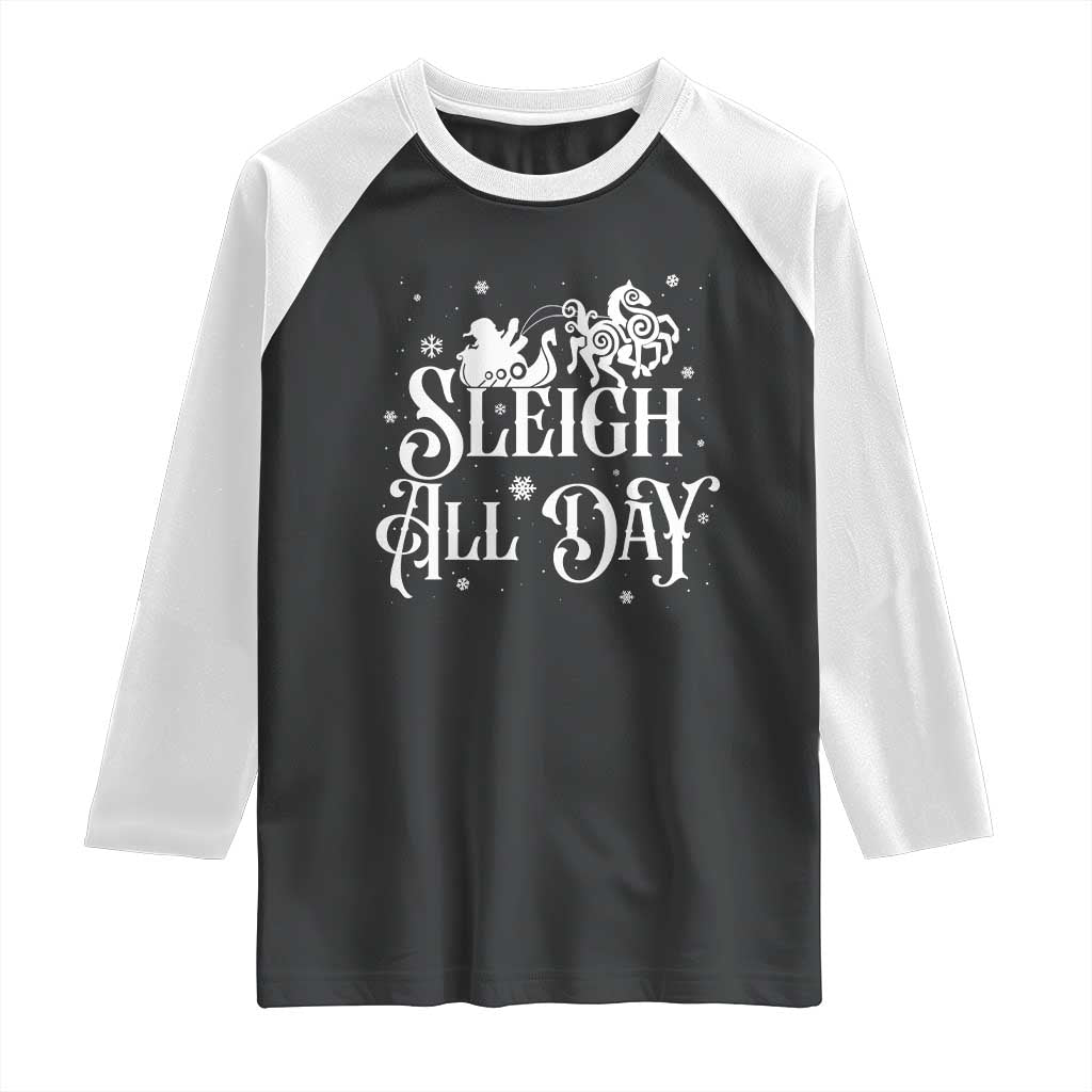 Funny Christmas Viking Raglan Shirt Sleigh All Day Sleipnir Longship Santa TS11 Black White Print Your Wear