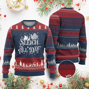 Funny Xmas Viking Ugly Christmas Sweater Sleigh All Day Sleipnir Longship Santa TS11 Burgundy Print Your Wear