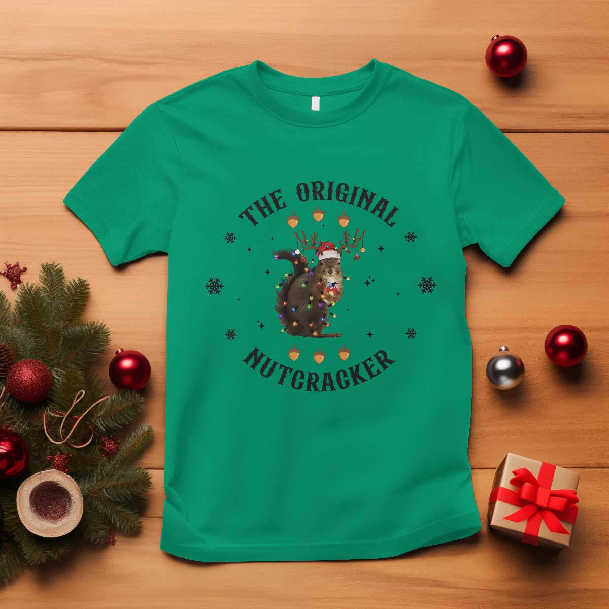 Funny Christmas Squirrel T Shirt The Original Nutcracker Snowflake Santa Hat TS11 Irish Green Print Your Wear