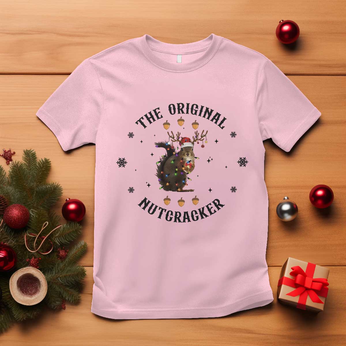 Funny Christmas Squirrel T Shirt The Original Nutcracker Snowflake Santa Hat TS11 Light Pink Print Your Wear