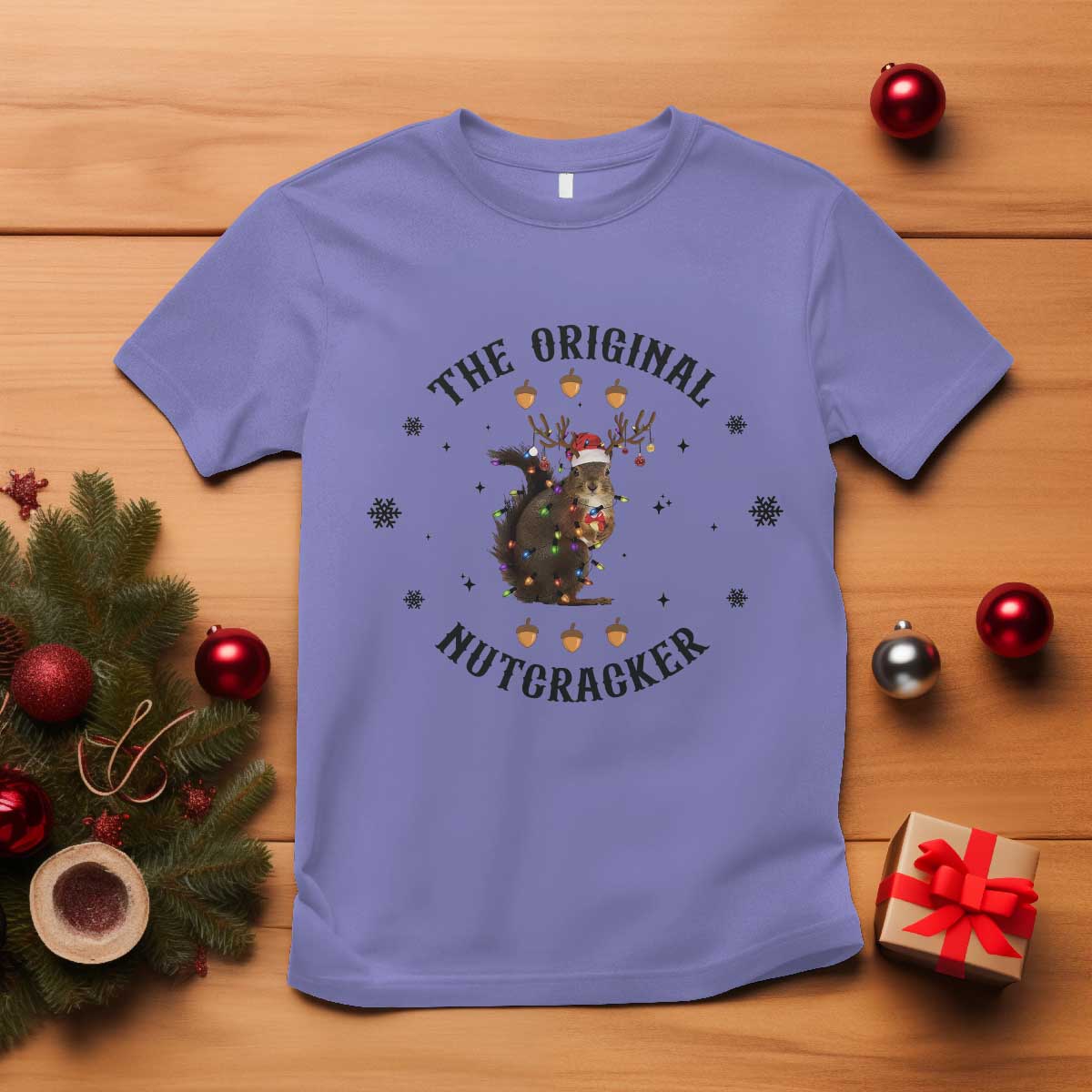 Funny Christmas Squirrel T Shirt The Original Nutcracker Snowflake Santa Hat TS11 Violet Print Your Wear