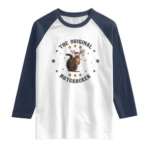 Funny Christmas Squirrel Raglan Shirt The Original Nutcracker Snowflake Santa Hat TS11 White Navy Print Your Wear