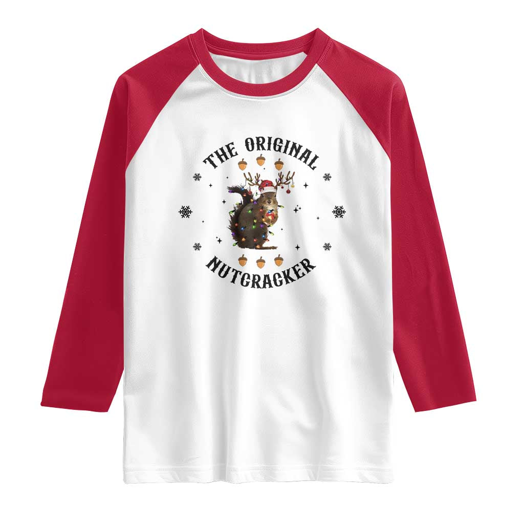 Funny Christmas Squirrel Raglan Shirt The Original Nutcracker Snowflake Santa Hat TS11 White Red Print Your Wear