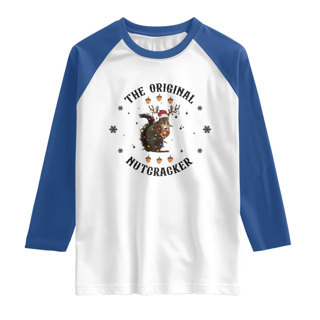 Funny Christmas Squirrel Raglan Shirt The Original Nutcracker Snowflake Santa Hat TS11 White Royal Print Your Wear