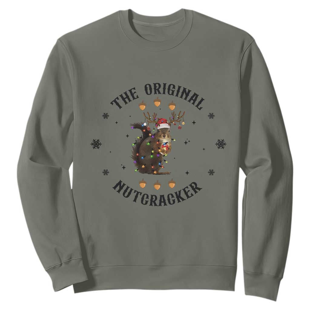 Funny Christmas Squirrel Sweatshirt The Original Nutcracker Snowflake Santa Hat TS11 Military Green Print Your Wear