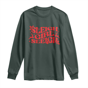 Funny Christmas Long Sleeve Shirt Sleigh Girl Sleigh Reindeer TS11 Dark Forest Green Print Your Wear