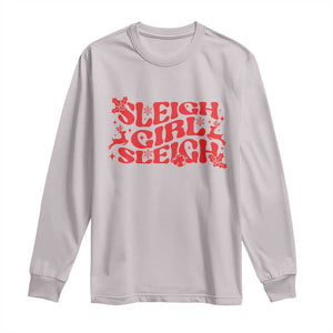 Funny Christmas Long Sleeve Shirt Sleigh Girl Sleigh Reindeer TS11 Ice Gray Print Your Wear