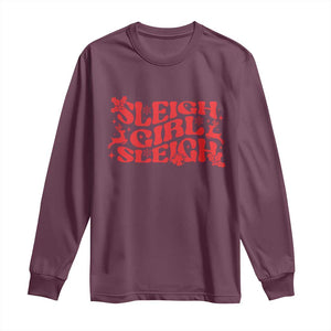 Funny Christmas Long Sleeve Shirt Sleigh Girl Sleigh Reindeer TS11 Maroon Print Your Wear