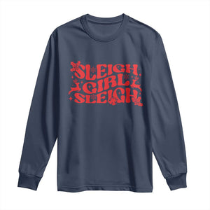 Funny Christmas Long Sleeve Shirt Sleigh Girl Sleigh Reindeer TS11 Navy Print Your Wear