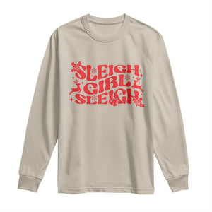 Funny Christmas Long Sleeve Shirt Sleigh Girl Sleigh Reindeer TS11 Sand Print Your Wear