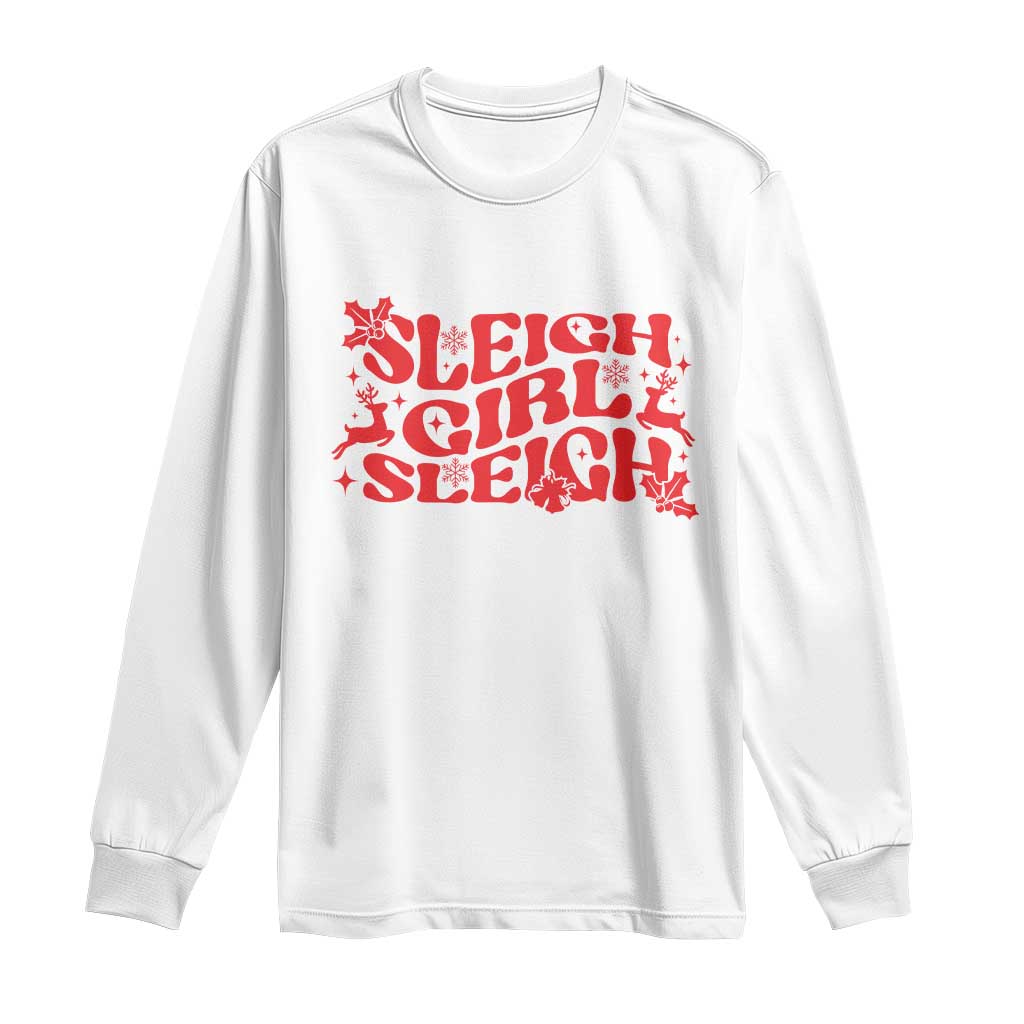 Funny Christmas Long Sleeve Shirt Sleigh Girl Sleigh Reindeer TS11 White Print Your Wear