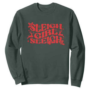 Funny Christmas Sweatshirt Sleigh Girl Sleigh Reindeer TS11 Dark Forest Green Print Your Wear