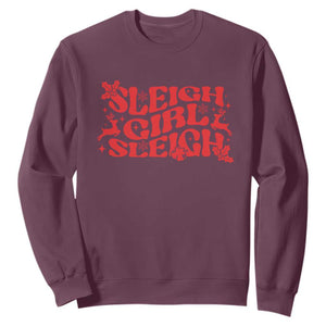 Funny Christmas Sweatshirt Sleigh Girl Sleigh Reindeer TS11 Maroon Print Your Wear