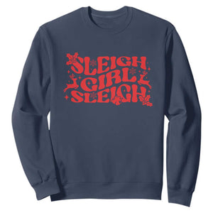 Funny Christmas Sweatshirt Sleigh Girl Sleigh Reindeer TS11 Navy Print Your Wear