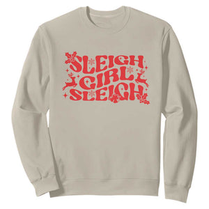 Funny Christmas Sweatshirt Sleigh Girl Sleigh Reindeer TS11 Sand Print Your Wear