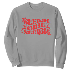 Funny Christmas Sweatshirt Sleigh Girl Sleigh Reindeer TS11 Sport Gray Print Your Wear