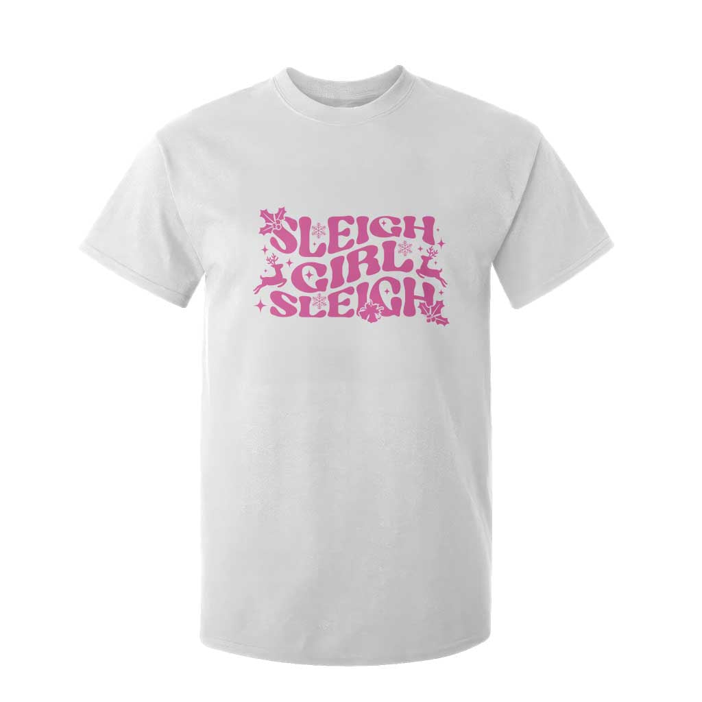 Funny Pink Christmas T Shirt For Kid Sleigh Girl Sleigh Reindeer TS11 White Print Your Wear