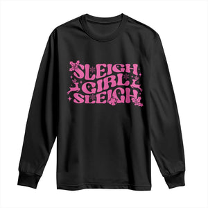 Funny Pink Christmas Long Sleeve Shirt Sleigh Girl Sleigh Reindeer TS11 Black Print Your Wear