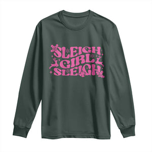 Funny Pink Christmas Long Sleeve Shirt Sleigh Girl Sleigh Reindeer TS11 Dark Forest Green Print Your Wear