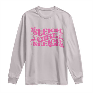 Funny Pink Christmas Long Sleeve Shirt Sleigh Girl Sleigh Reindeer TS11 Ice Gray Print Your Wear