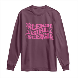 Funny Pink Christmas Long Sleeve Shirt Sleigh Girl Sleigh Reindeer TS11 Maroon Print Your Wear