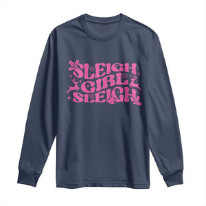 Funny Pink Christmas Long Sleeve Shirt Sleigh Girl Sleigh Reindeer TS11 Navy Print Your Wear