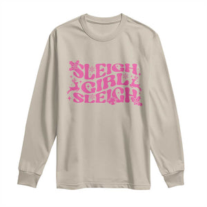 Funny Pink Christmas Long Sleeve Shirt Sleigh Girl Sleigh Reindeer TS11 Sand Print Your Wear