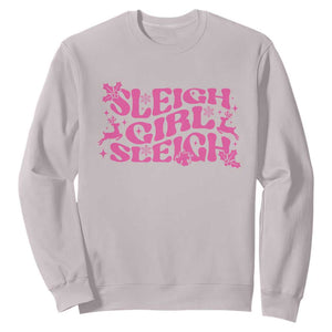 Funny Pink Christmas Sweatshirt Sleigh Girl Sleigh Reindeer TS11 Ice Gray Print Your Wear