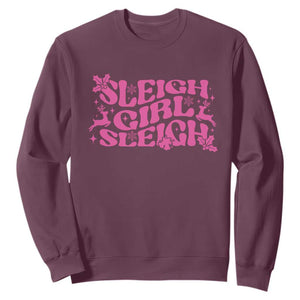 Funny Pink Christmas Sweatshirt Sleigh Girl Sleigh Reindeer TS11 Maroon Print Your Wear