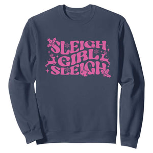 Funny Pink Christmas Sweatshirt Sleigh Girl Sleigh Reindeer TS11 Navy Print Your Wear