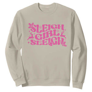 Funny Pink Christmas Sweatshirt Sleigh Girl Sleigh Reindeer TS11 Sand Print Your Wear