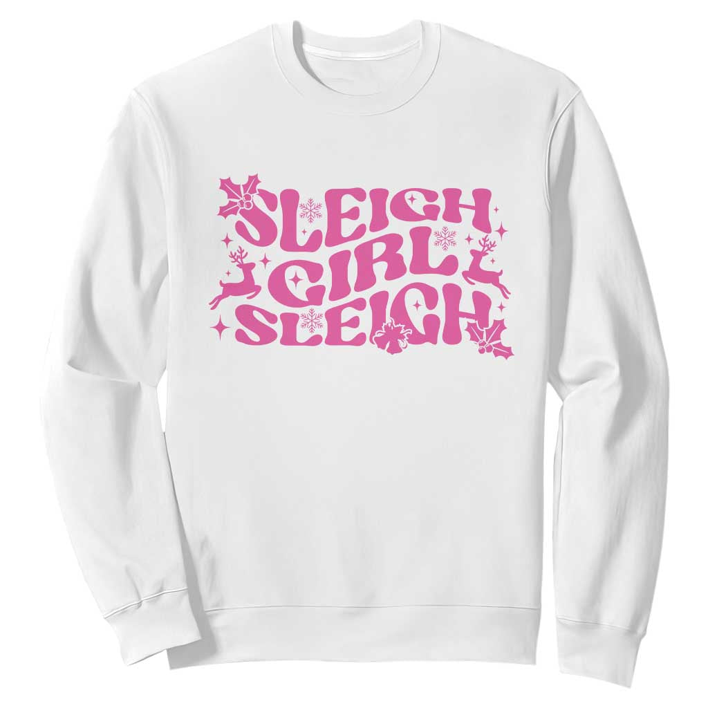 Funny Pink Christmas Sweatshirt Sleigh Girl Sleigh Reindeer TS11 White Print Your Wear