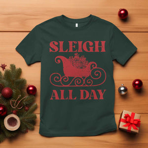 Funny Christmas T Shirt Sleigh All Day Xmas Santa's Sleigh TS11 Dark Forest Green Print Your Wear