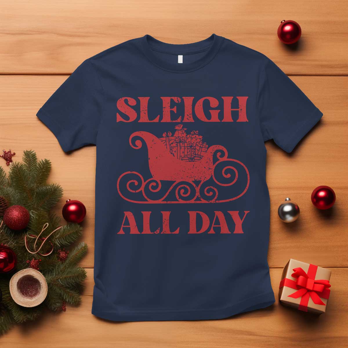 Funny Christmas T Shirt Sleigh All Day Xmas Santa's Sleigh TS11 Navy Print Your Wear