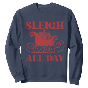 Funny Christmas Sweatshirt Sleigh All Day Xmas Santa's Sleigh TS11 Navy Print Your Wear