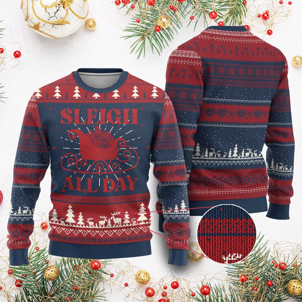 Funny Xmas Ugly Christmas Sweater Sleigh All Day Xmas Santa's Sleigh TS11 Burgundy Print Your Wear