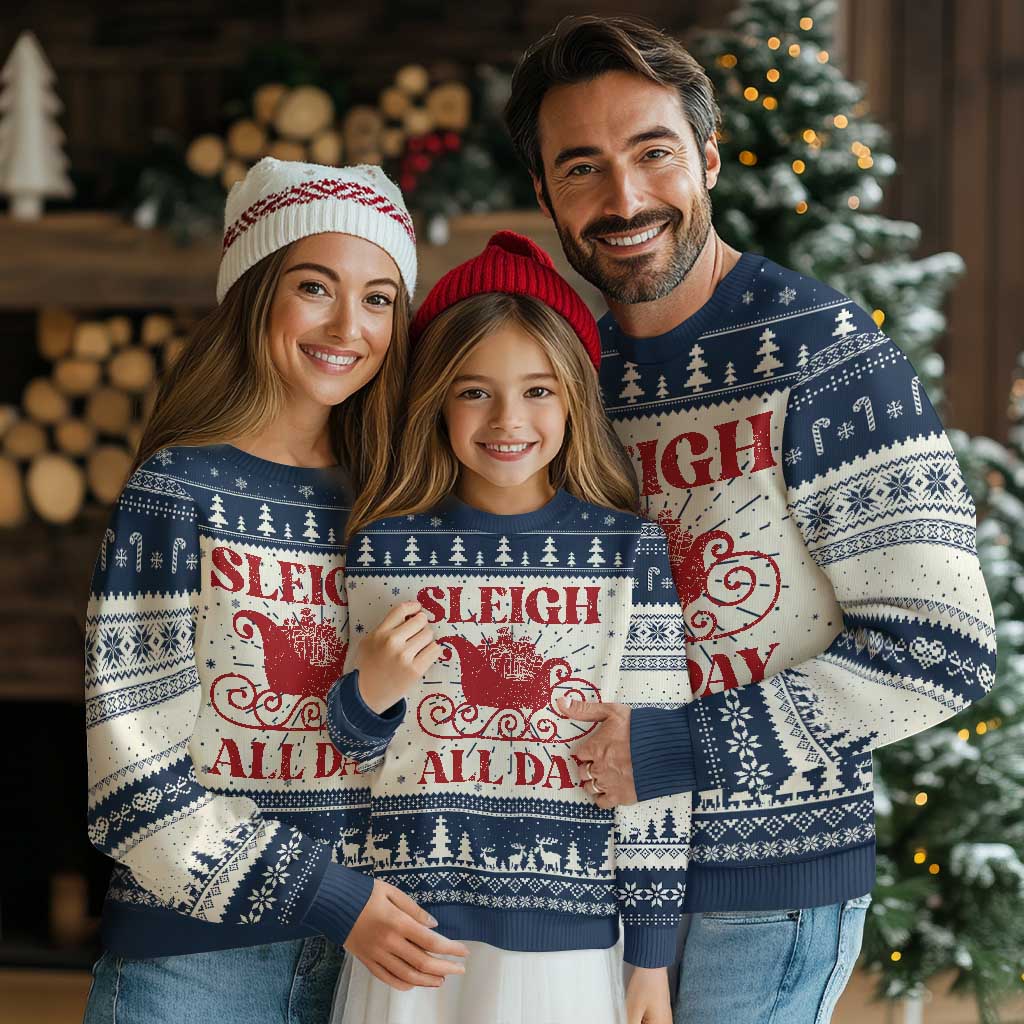 Funny Xmas Ugly Christmas Sweater Sleigh All Day Xmas Santa's Sleigh TS11 Navy Print Your Wear