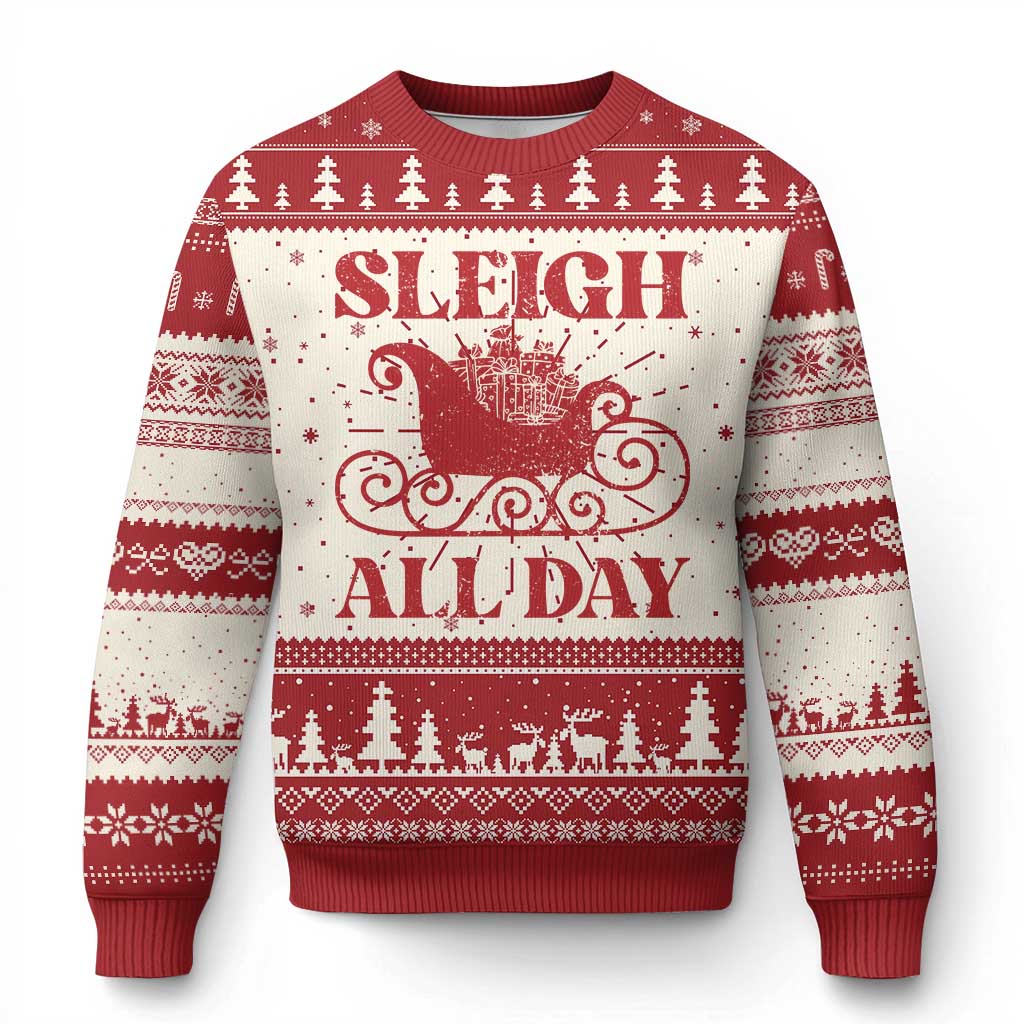 Funny Xmas Ugly Christmas Sweater Sleigh All Day Xmas Santa's Sleigh TS11 Red Print Your Wear