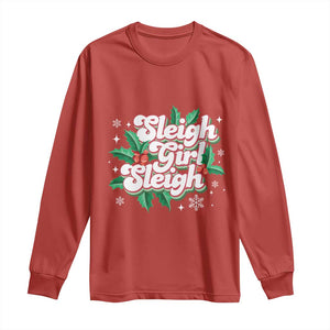 Sleigh Girl Sleigh Long Sleeve Shirt Christmas Retro Groove Slay Girl Mistletoe TS11 Red Print Your Wear