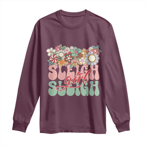 Sleigh Girl Sleigh Long Sleeve Shirt Christmas Retro Groove Slay Girl TS11 Maroon Print Your Wear