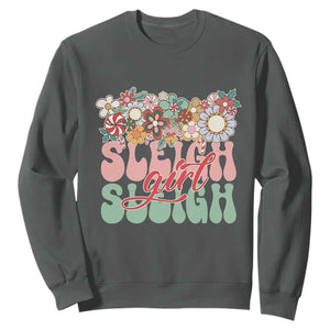 Sleigh Girl Sleigh Sweatshirt Christmas Retro Groove Slay Girl TS11 Dark Heather Print Your Wear