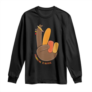 Funny Thanksgiving Teacher Long Sleeve Shirt Thankful Teacher Turkey Pencil TS11 Black Print Your Wear