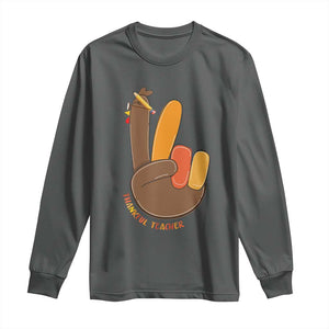 Funny Thanksgiving Teacher Long Sleeve Shirt Thankful Teacher Turkey Pencil TS11 Dark Heather Print Your Wear