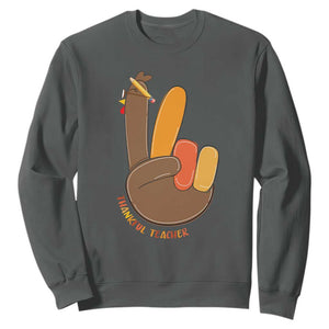 Funny Thanksgiving Teacher Sweatshirt Thankful Teacher Turkey Pencil TS11 Dark Heather Print Your Wear