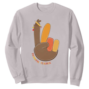 Funny Thanksgiving Teacher Sweatshirt Thankful Teacher Turkey Pencil TS11 Ice Gray Print Your Wear