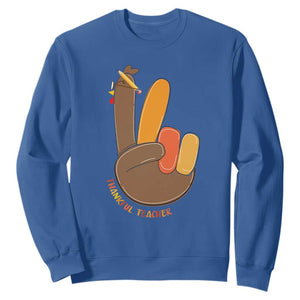 Funny Thanksgiving Teacher Sweatshirt Thankful Teacher Turkey Pencil TS11 Royal Blue Print Your Wear